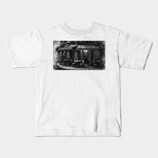 Sidewalk Cafe in Black and White Kids T-Shirt